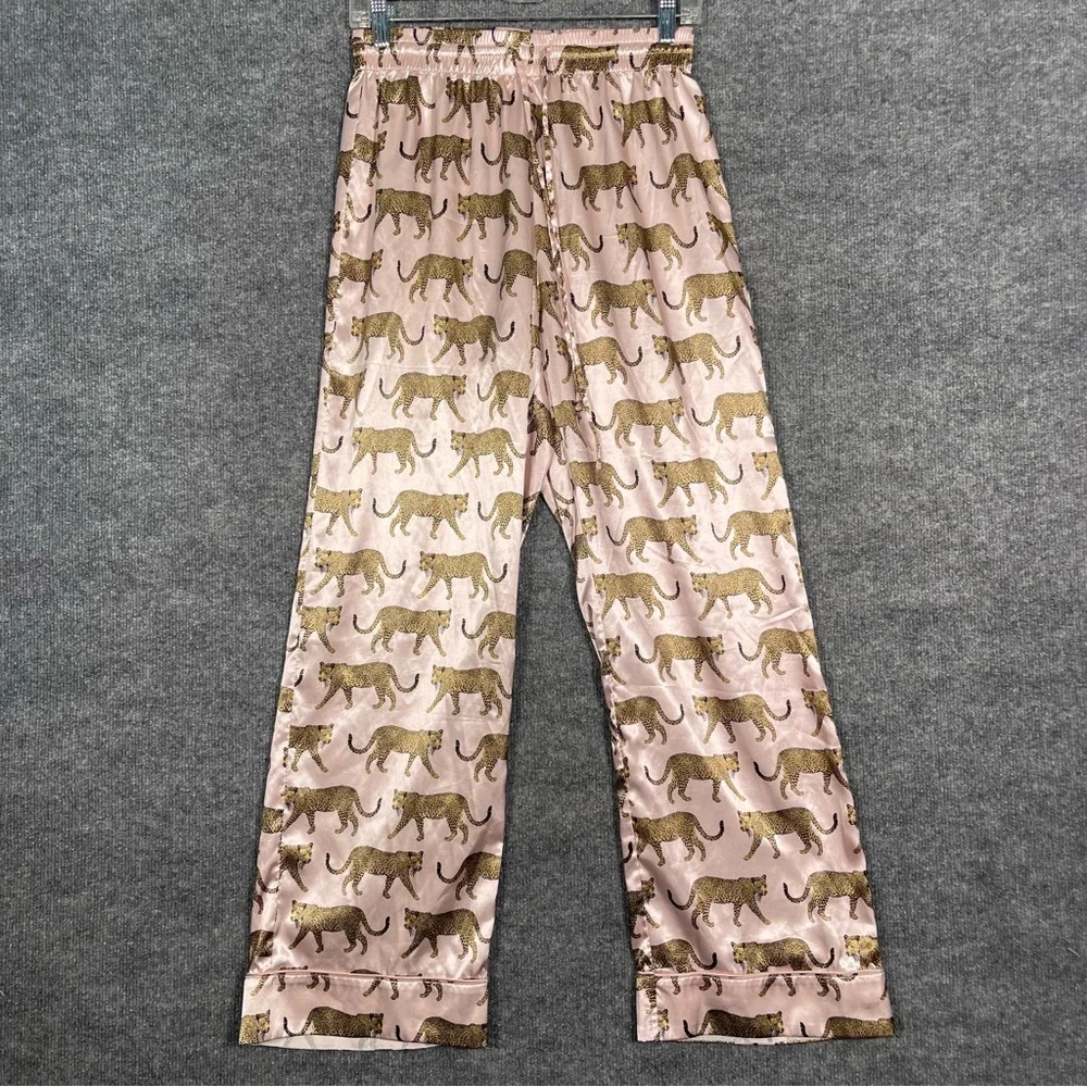 Show Me Your Mumu Womens XS Pink Catwalk Cheetah Silky Pull On‎ Pajama Pants